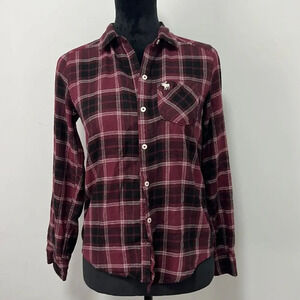 Abercrombie kids || girls burgundy checkered button down shirt size 13-14